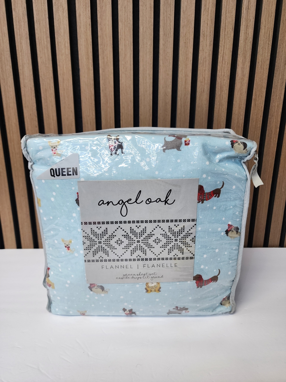 Angel Oak Flannel Blue Queen Sheet Set with Dogs Dachshund Bulldog New